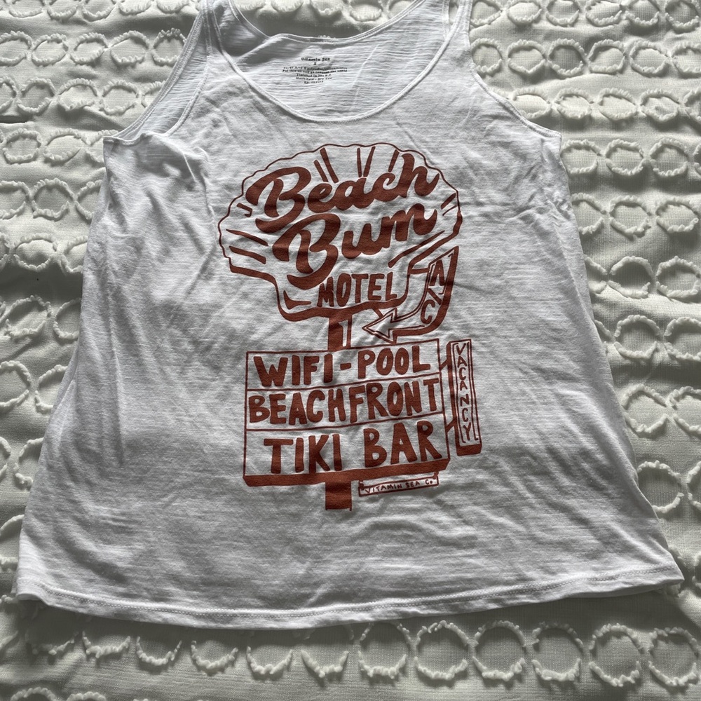 Beach Bum Graphic White Tank Top